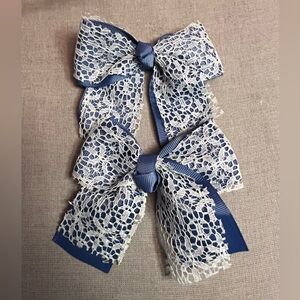 Elegant Blue and White Lace Hair Bows
